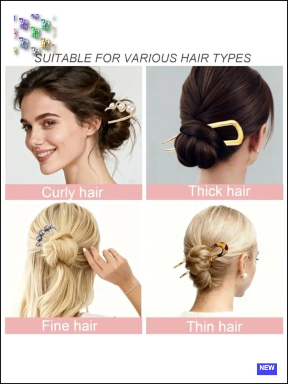 12 PCS French Hair Pins U-Shaped Pearl Metal Hair Fork for Bun Updo Styling